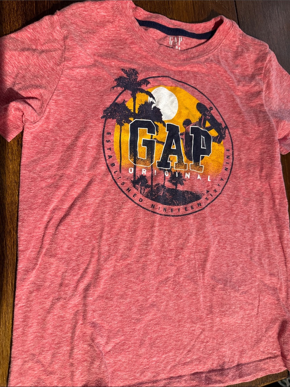 GAP Coral Short-Sleeve Tee with Yellow Sunset Graphic